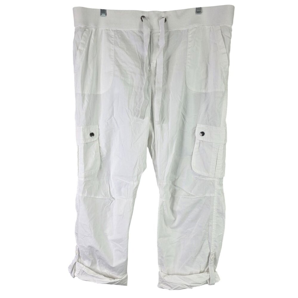 Womens Kenneth Cole Reaction White Cargo Capri Pants Drawstring Waist Size L